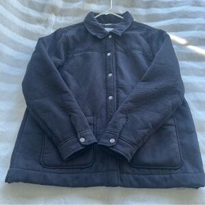 Quilted Snap-Front Sherpa Lined Suede Jacket Black Barn Coat